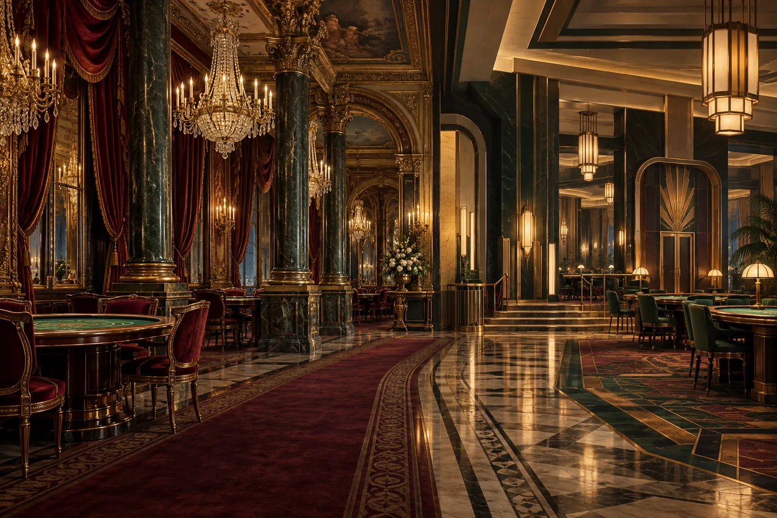 Casino interior with architectural details from different eras